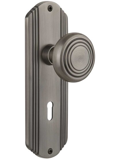 Streamline Deco Door Set with Matching Knobs and Keyhole in Antique Pewter .